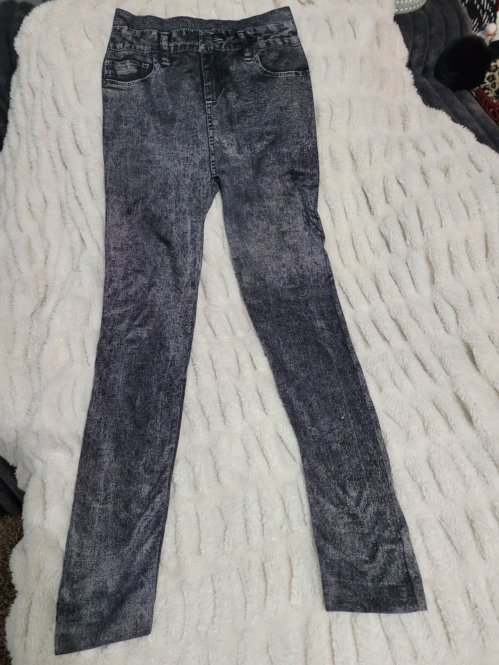 Women's Black Acid-Wash Jeggings